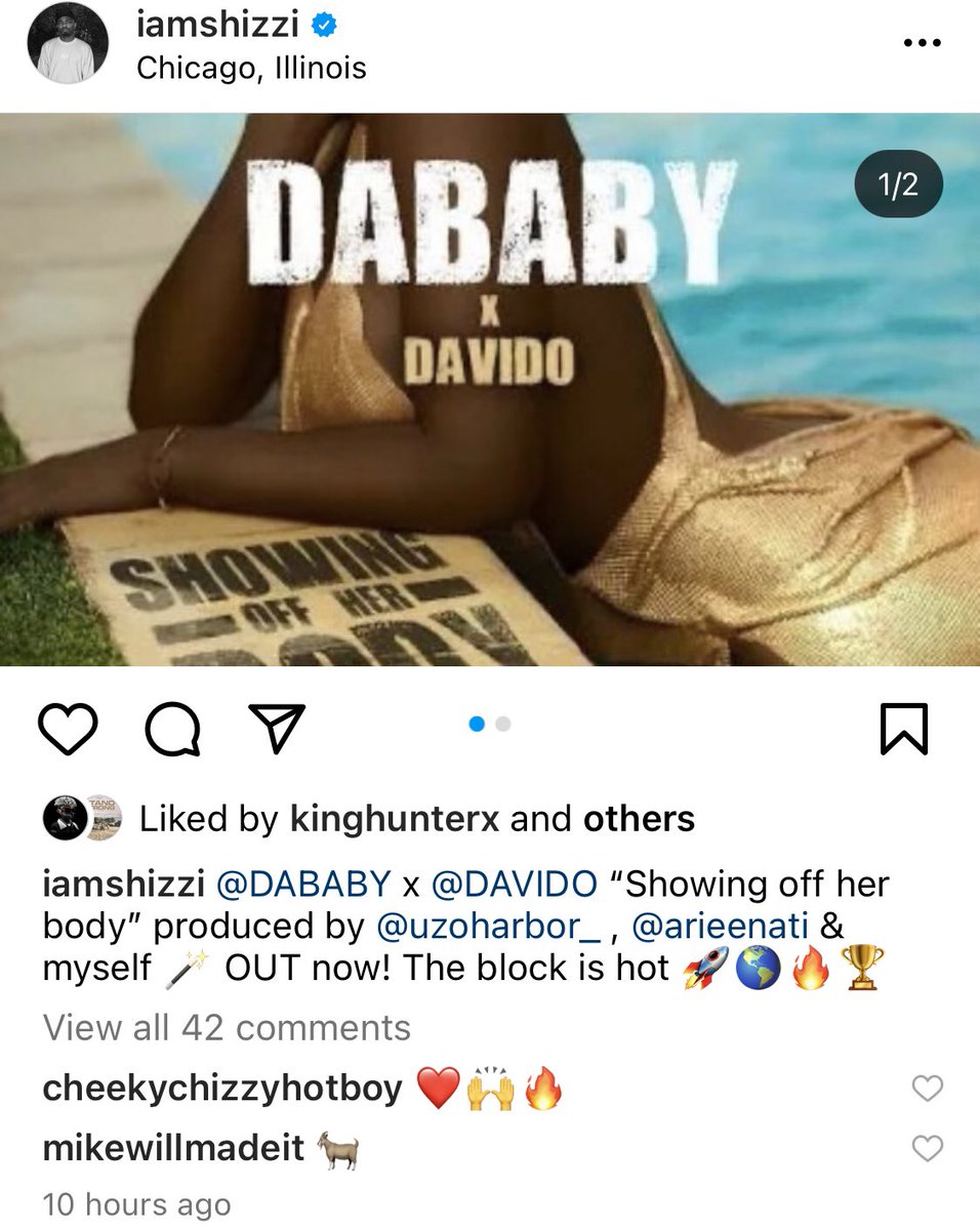 So shizzi was the one behind this two marvelous tracks 🥰❤️💕🤩🤯🤯 #showingoffherbody #dababy #davido @shizzi 🙌🙌Big ups bro