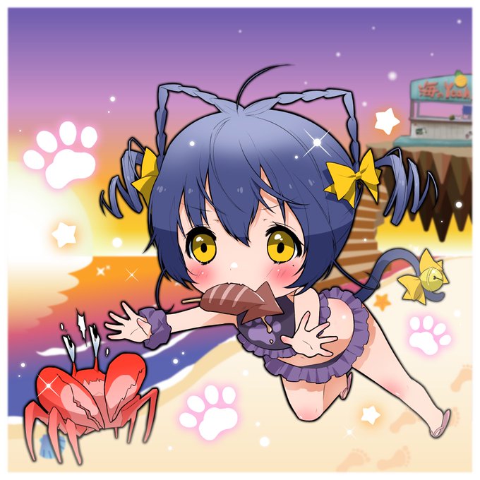 所属 : 悪魔軍
名前 : 黒猫プチシャ
設定 : とある魔女のお供の黒猫。動くものが大好きで、ビーチフラッグだろうが海辺の生き物だろうがまっしぐらに飛びかかる。

 #天使軍VS悪魔軍バトル企画3 