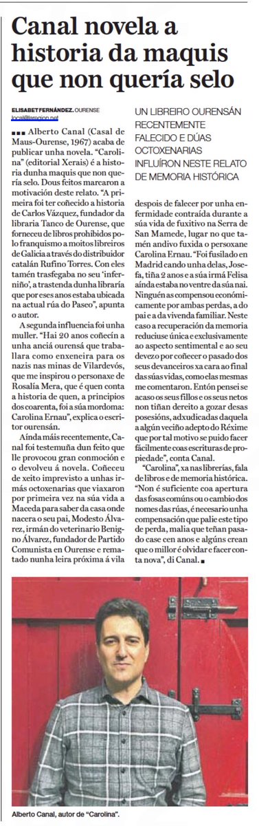 OscarSanchez's tweet photo. 🗞 @LaRegion "@BerteCanle novela a historia da maquis que non quería selo" 
Un libreiro ourensán recentemente falecido e dúas octoxenarias influíron neste relato de memoria histórica
https://t.co/6wiGDqCepY https://t.co/yfENU2drkU