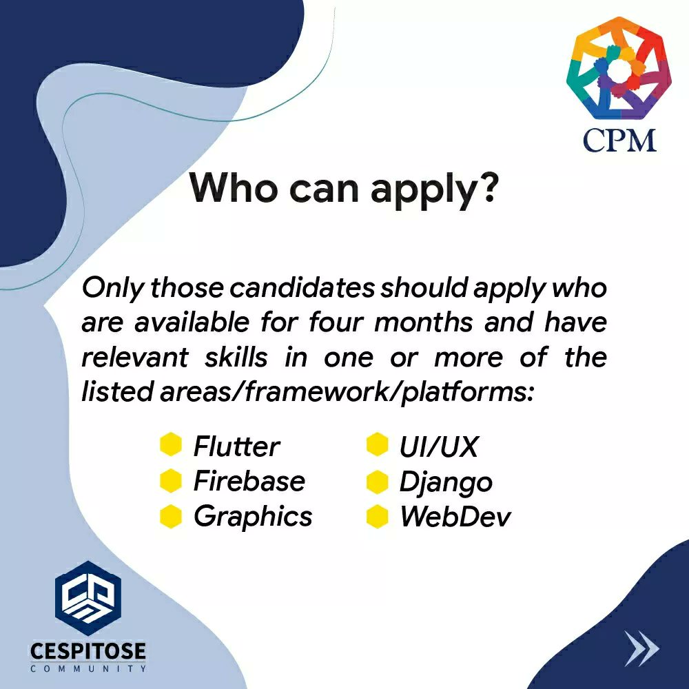comm_cespitose's tweet photo. CESPITOSE in collaboration with @GDSCBITW presents Community Project Months (CPM)  🤹🏼‍♂️ 🤹🏼‍♀️

You have an opportunity to join CPM and work on projects with mentors.

What are Community Project Months? 🗓️ https://t.co/2ovGsOA2dn