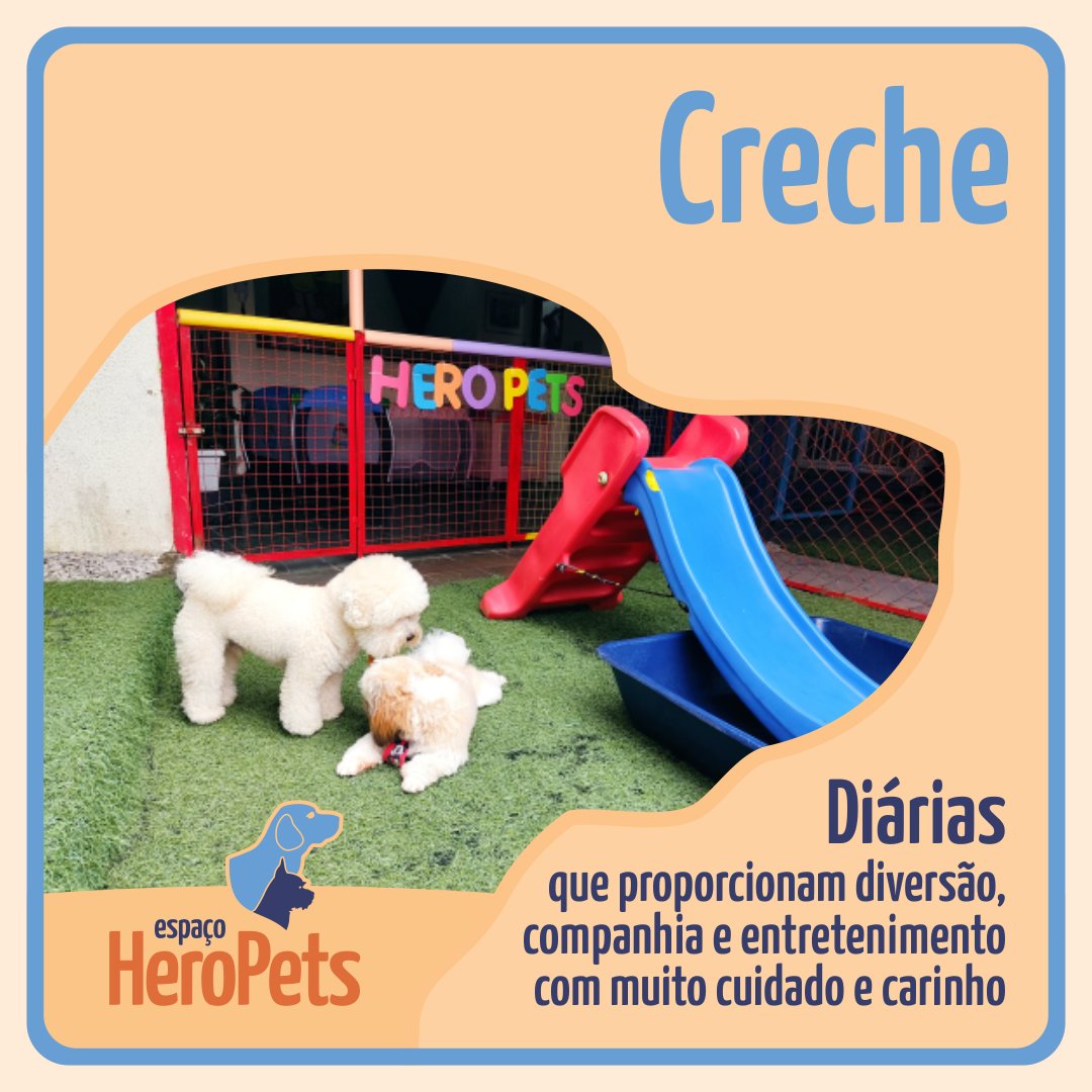 EspacoHeroPets's tweet image. A creche é uma ótima opção para auxiliar a vida do tutor e seus familiares, pois pode contribuir na socialização e gasto de energia do pet: através de brincadeiras, em estrutura adaptada, sob supervisão de monitores, assim o pet recebe estímulo positivo.