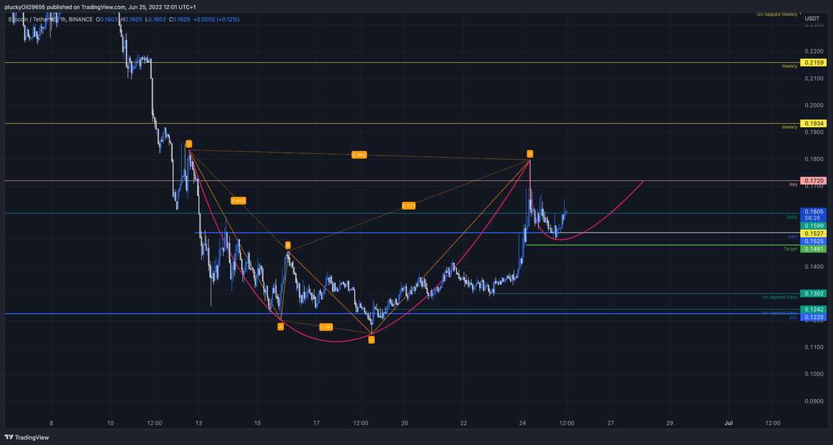 Cryptizzley's tweet image. $SYS is a really interesting coin suggested by 
@Harmel22324666 Claiming some key levels, with Bull Flag / Cup and Handle, does have bearish Shark structure also, but looks to have completed a type 1 reaction. This is now in my top 5 scam pump coins to watch 👀👀