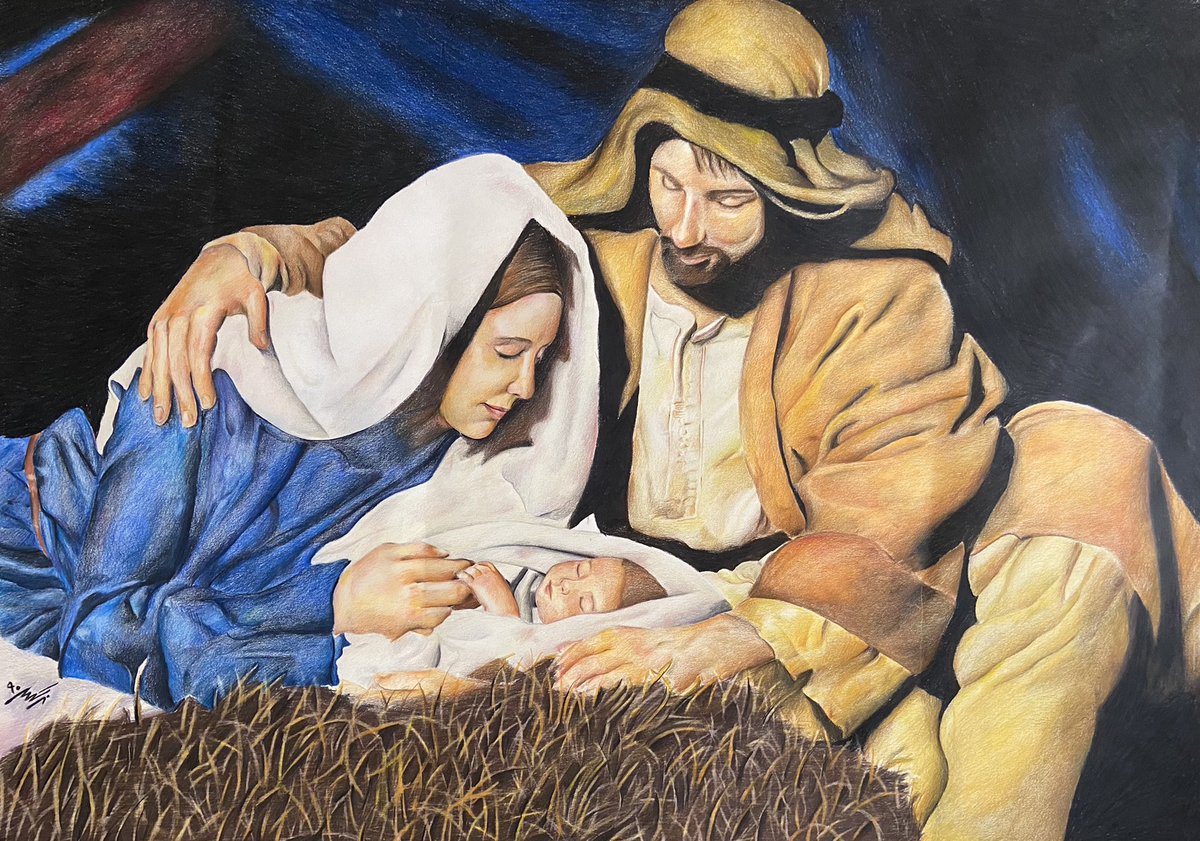 1___nargess's tweet photo. @Kenshiro_NFT Birth is a blessing , done by color pencils on cardboard. https://t.co/XE9W5Arbtv