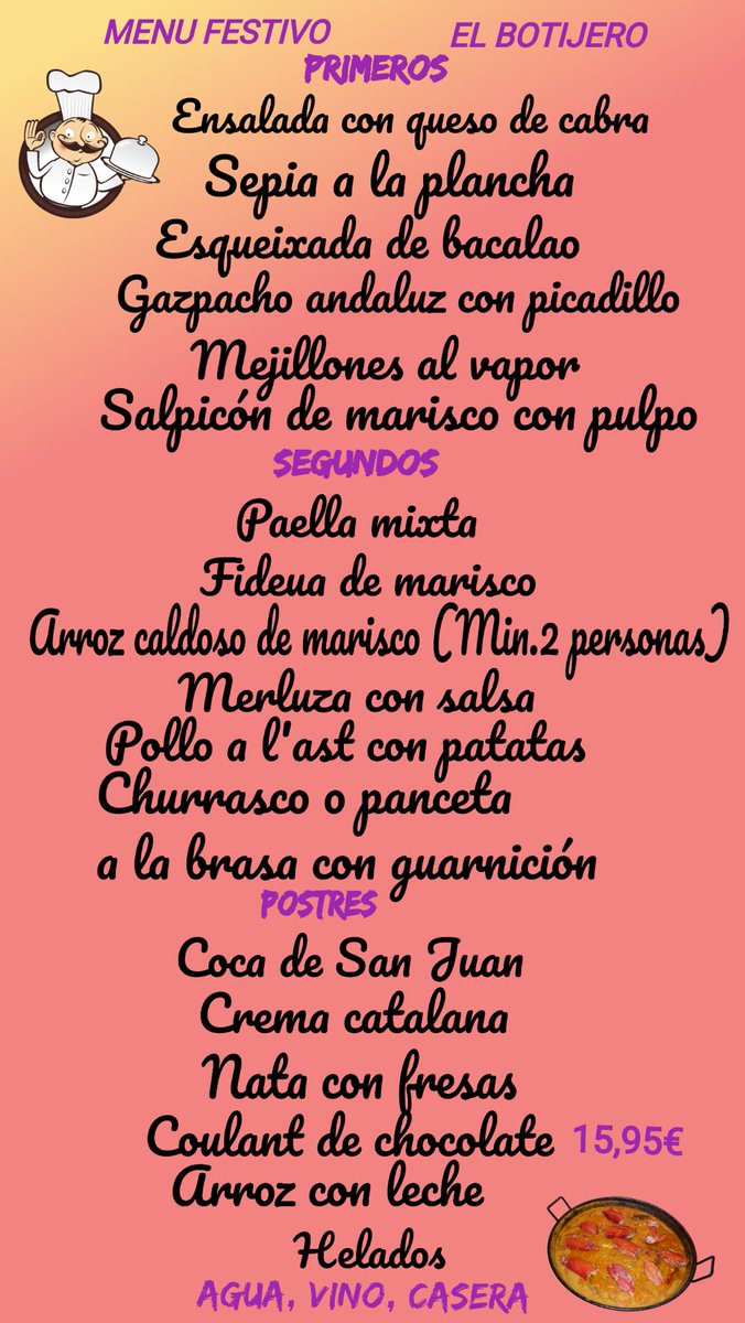 MesonElBotijero's tweet photo. Este Sábado tenemos un espectacular menú para que disfrutes y vengas a comer y/o cenar 😋🍽️🥘
Reserva ya tu mesa ☎️
También puedes encargarnos la comida para llevar
872266892
631481909
@MesonElBotijero
#mesonelbotijero #Blanes #restaurant #comidacasera #comidaparallevar https://t.co/KOsTixEN9o