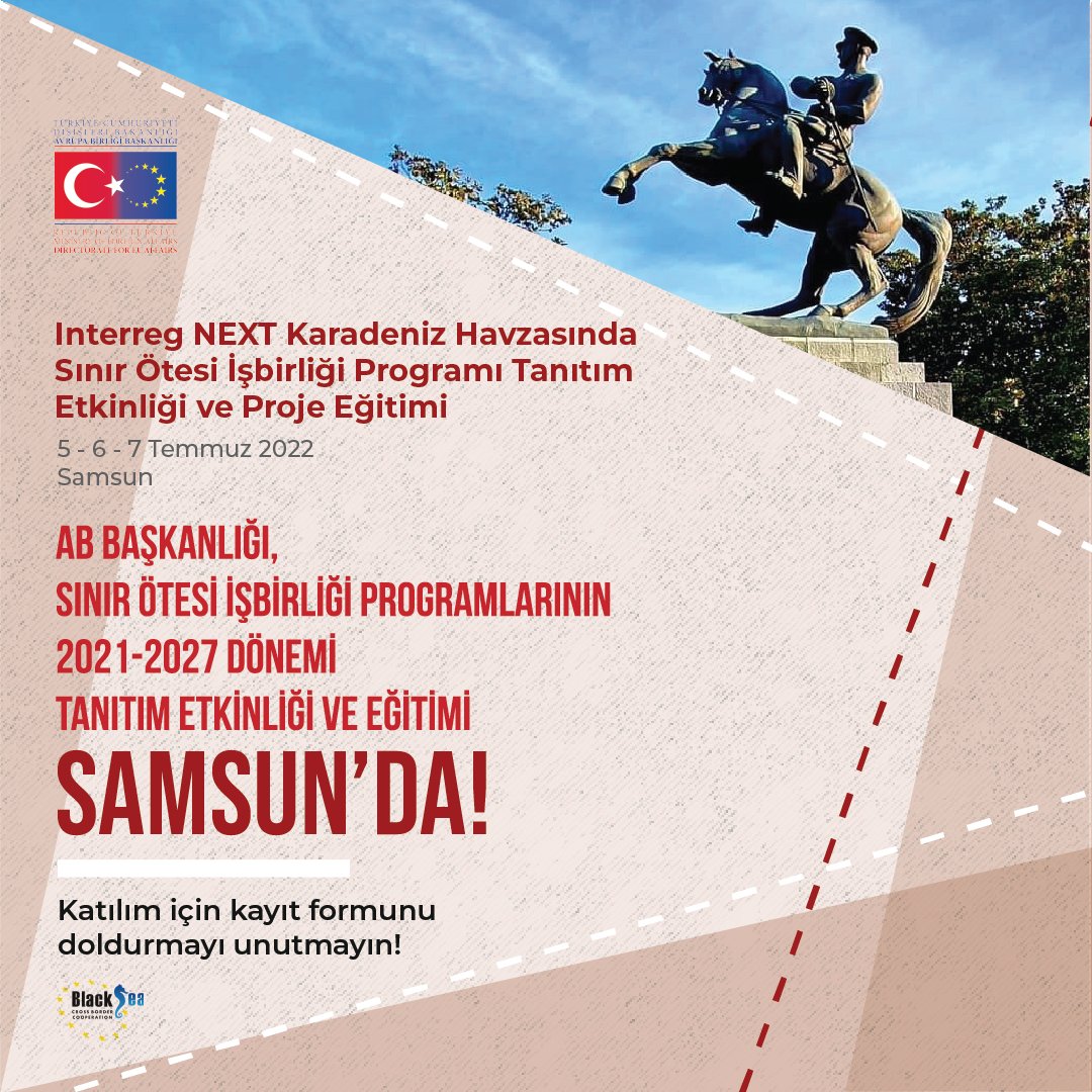 ABBaskanligi's tweet photo. AB Başkanlığı, #SınırÖtesiİşbirliği Programlarının 2021-2027 dönemi hazırlıkları kapsamındaki tanıtım ve proje eğitimi etkinliklerinin üçüncüsünü 5-6-7 Temmuz 2022 tarihlerinde Samsun’da organize ediyor.
#cbc #cbcbsb #interreg #interregnext https://t.co/QwLInuJLpZ