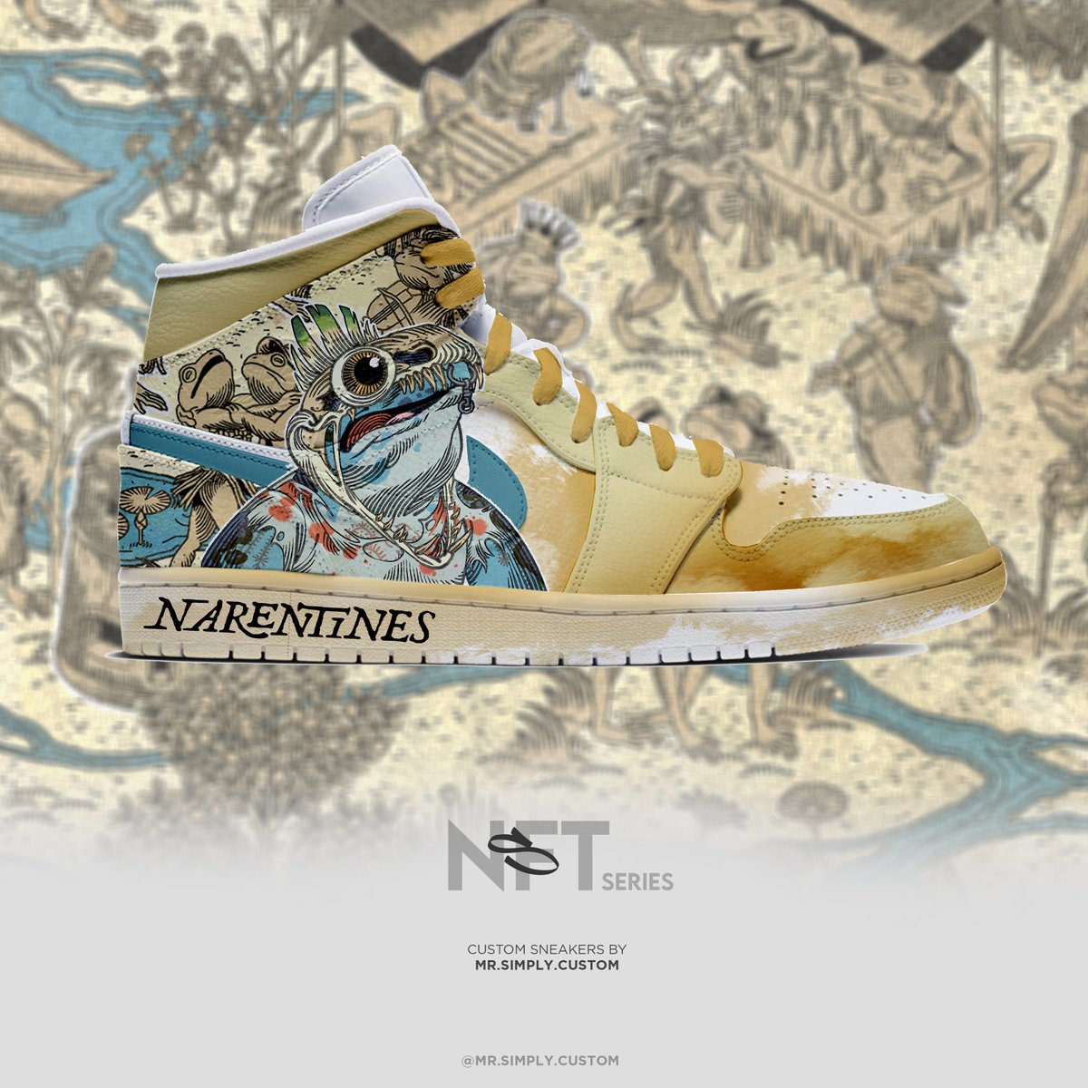 MrSimplyCustom's tweet photo. I rarely do mockups for newly launched project - but I'm a sucker for Japanese Art and this shid looks fire asf. @NarentinesNFT https://t.co/lEg81EXvJt