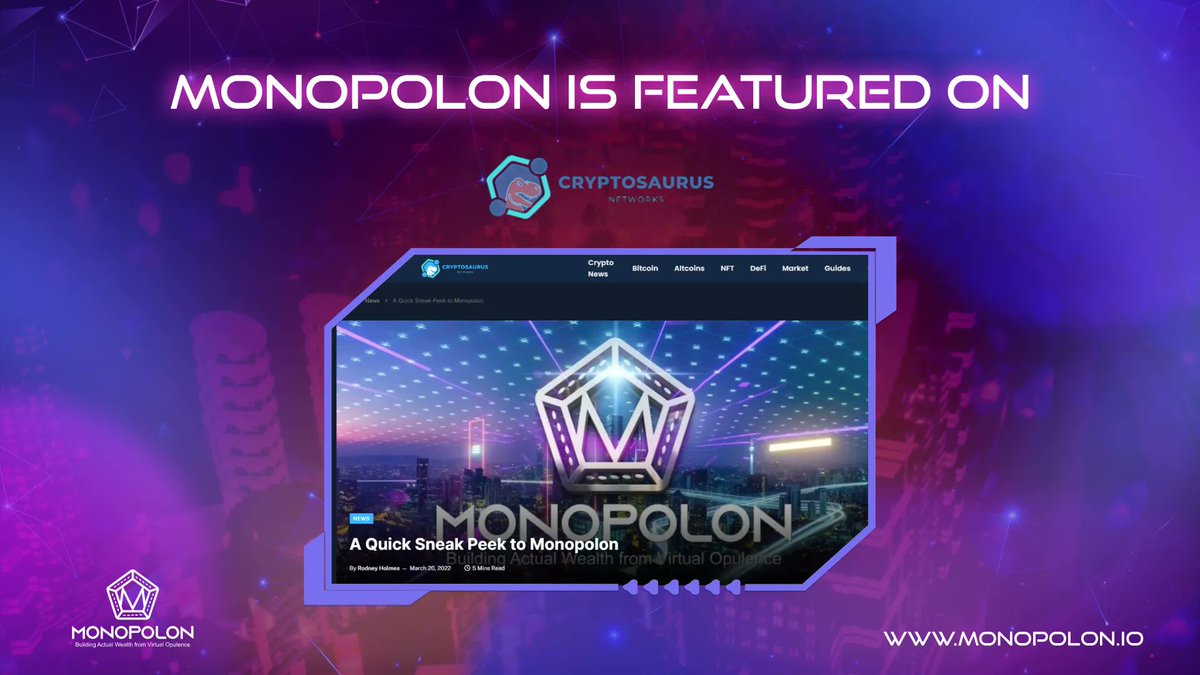 Monopolondefi's tweet photo. Monopolon is featured on CRYPTOSAURUS! 🔥🔥🔥

Thank you CRYPTOSAURUS for featuring us and find out more here: https://t.co/DjDq68Ea7z

#monopolon https://t.co/OnKhZDxERz
