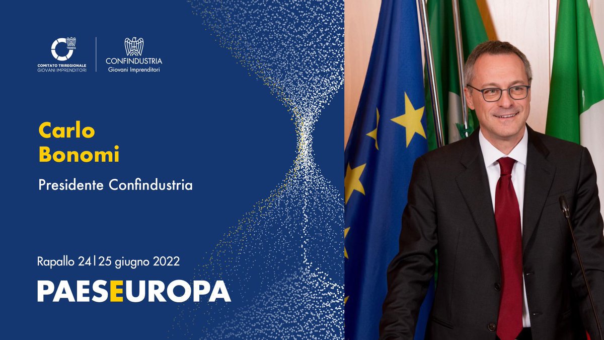 📌Oggi #25giugno il Presidente <a href="/CarloBonomi_/">Carlo Bonomi</a>  alle ore 13.00 chiuderà i lavori di #PaesEuropa.

Segui la diretta streaming ➡️giovanimprenditori.org 
e sulla pagina Facebook ➡️facebook.com/GIConfindustria