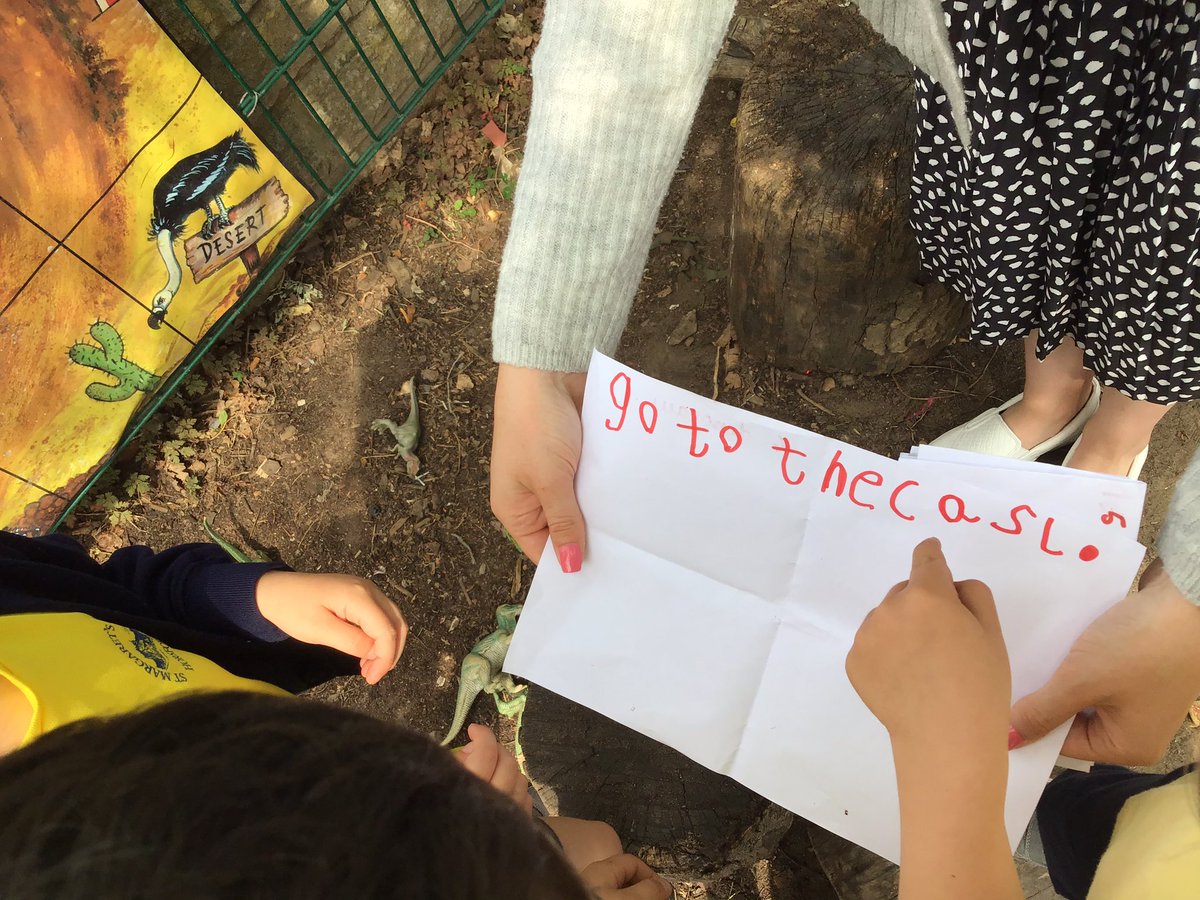 EYFSStMargaret1's tweet photo. Some of our children wrote clues to hide to create a treasure hunt in the Reception playground! Perfect opportunity for writing and reading whilst being active! #eyfs #eyfsoutdoors #outdoorlearning #activephonics #phonics #eyfswriting #eyfsreading https://t.co/s5UZStauAz