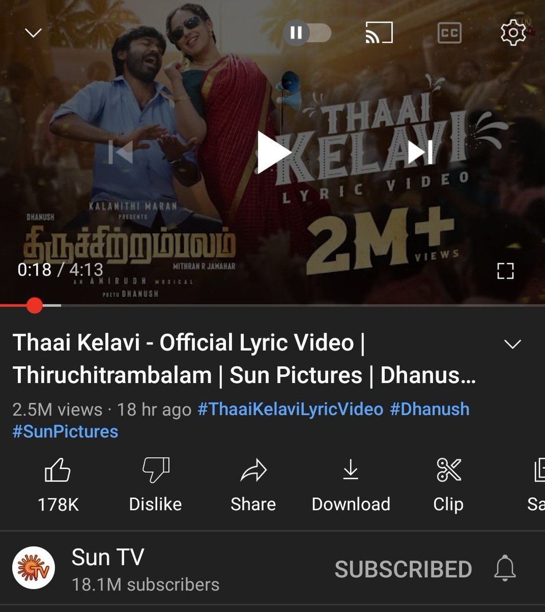 ennavalkadaa's tweet photo. #ETFirstSingle - 1.8 million views in 1 day
#ThaaiKelavi - 2.5 million views in 18 hours itself
#Dhanush Fans 🔥👏.
Yesterday Rohini celebrations too🔥😱🤝
#Suriya41 #VaadiVaasal #Thiruchitrambalam https://t.co/agysKRkDVa