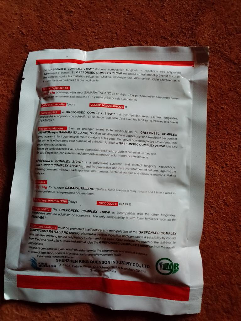 ghislainetchok2's tweet photo. Non au pesticide GREFONSEC COMPLEX 210WP du genre fongicide-insecticide polyvalent systémique et de contact au Cameroun car non homologué et classé parmi les HHP par Pan International et IPEN @ToxicsFree @IPEN_AF @EnviroMag #stoptoxic @brsmeas #environment #commerce @kuepouo https://t.co/8hRFDjuFTW