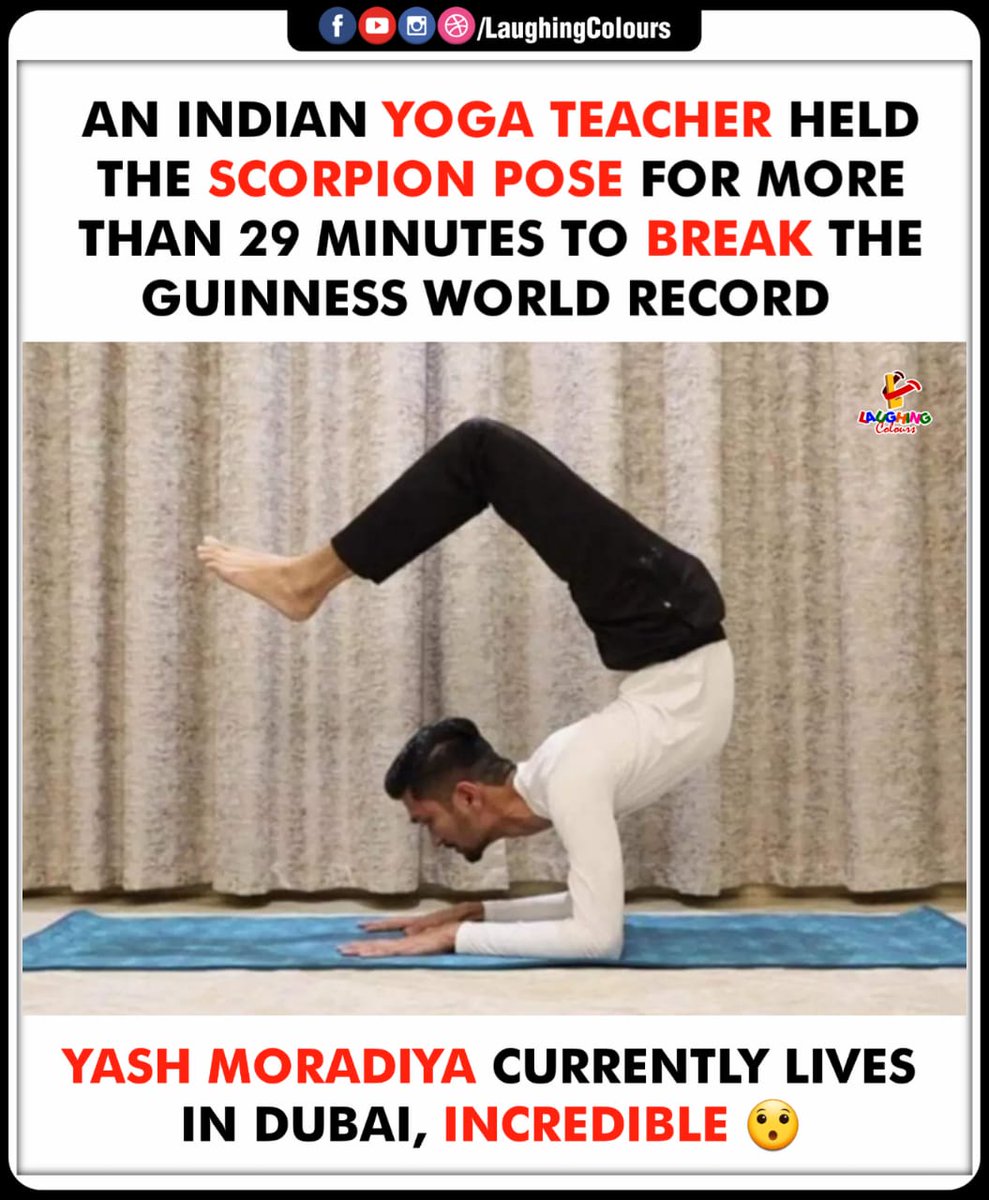 LaughingColours's tweet photo. Incredible 👏👏
-
#yoga #yogateacher #scorpionpose #guinnessworldrecord #yash #yashmoradiya #laughingcolours #news #LC #LCnews https://t.co/rjKs7ZsLED