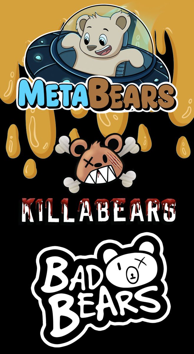 "METAKILLABAD" The new term on the block. In this bear market who all better to embrace the situation than the 3 Bearmigos. Creating a triple threat that will rise above and then some.... If you're not in, you'll wish you were...
<a href="/badbearsmsk/">-</a>
 <a href="/killabearsnft/">KILLABEARS 🐻</a>
 @MetaBearss