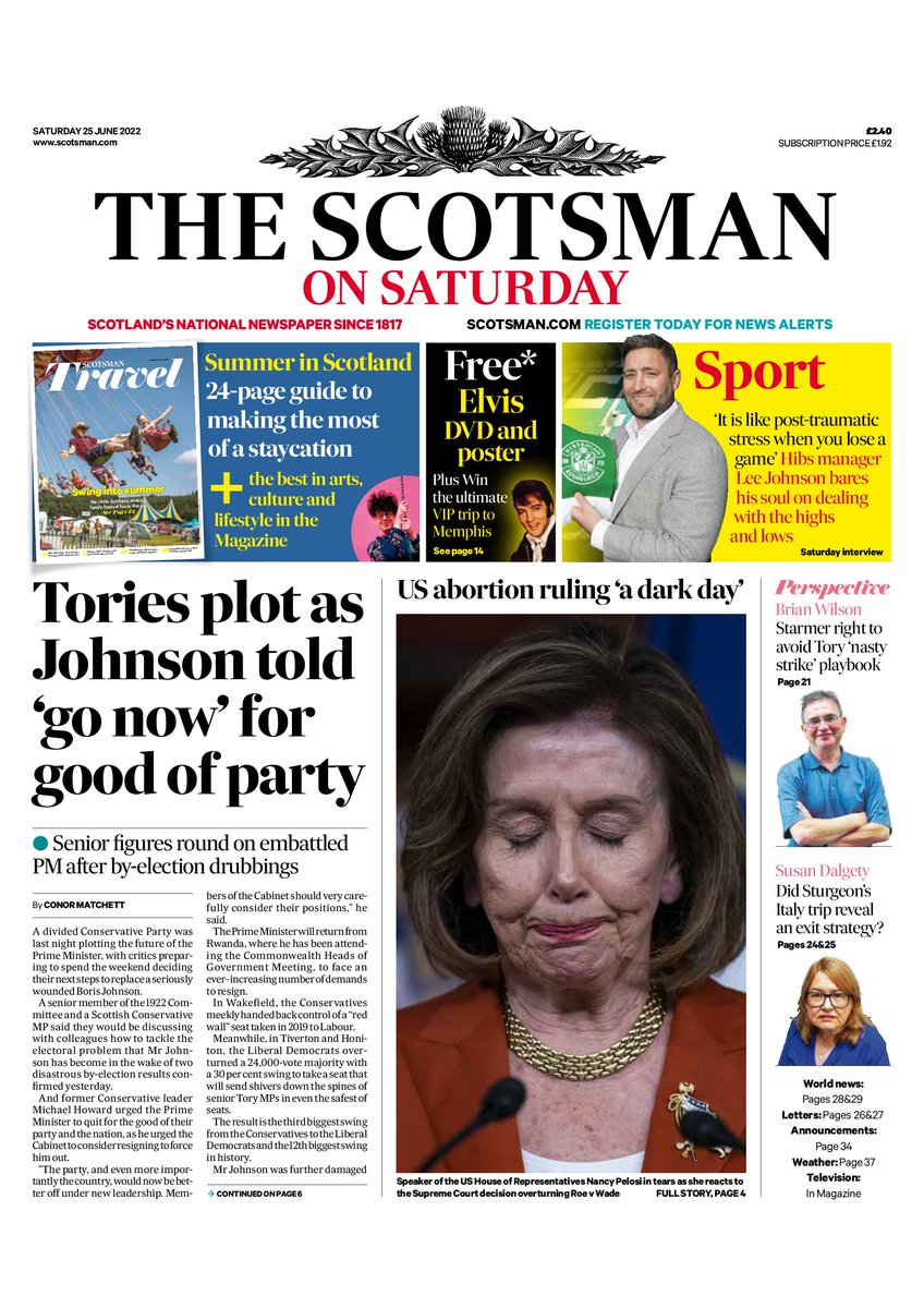 alanyoung3000's tweet photo. Good morning, here is today's @TheScotsman front page. Packed offering today - 24 page Scottish travel supplement, sports pull-out + award winning Magazine #saturdaysorted #buyapaper https://t.co/rQgdu4uben