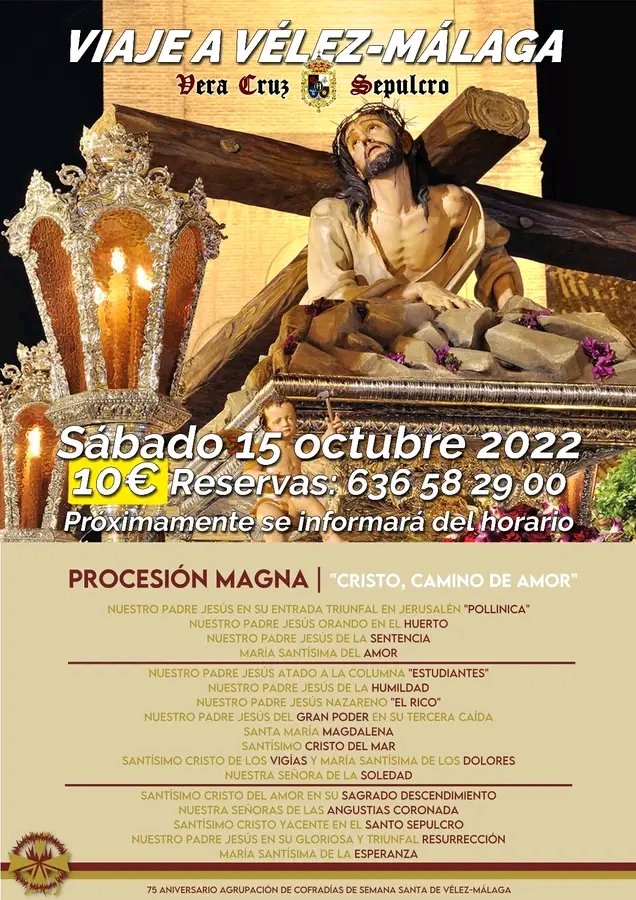penitentesexita's tweet photo. 📅AGENDA COFRADE | La @VCruzySepulcro organiza un Viaje para el próximo 15 de Octubre para asistir y presenciar la Procesión Magna de Vélez-Málaga por el 75 Aniversario de la @AgrupCofradVele 

#Almuñécar #CofradíasAlmuñécar #SemanaSantaAlmuñécar #Almuñécarpenitente https://t.co/ihW6amgyVM