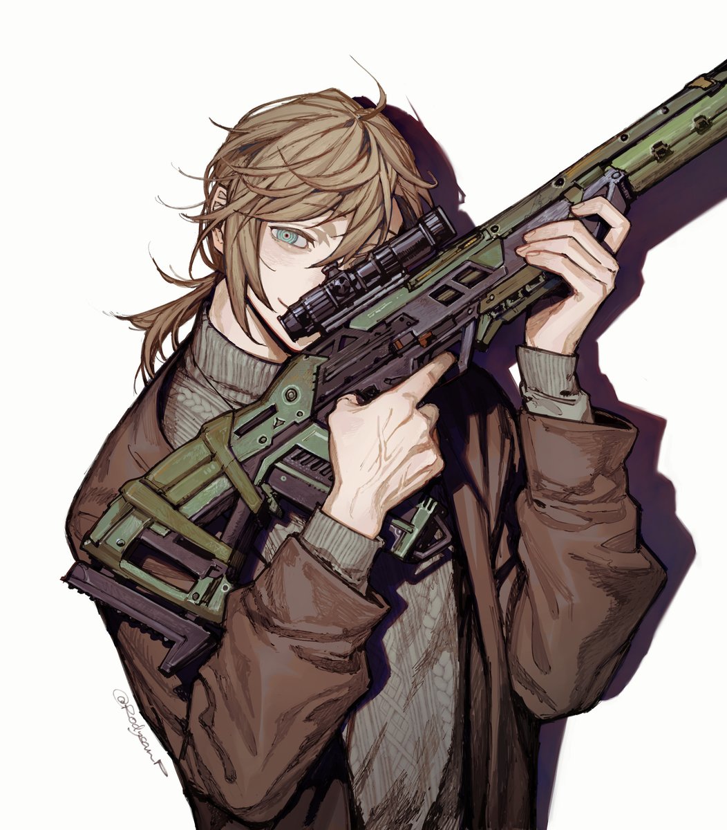 1boy weapon male focus gun solo holding weapon holding  illustration images