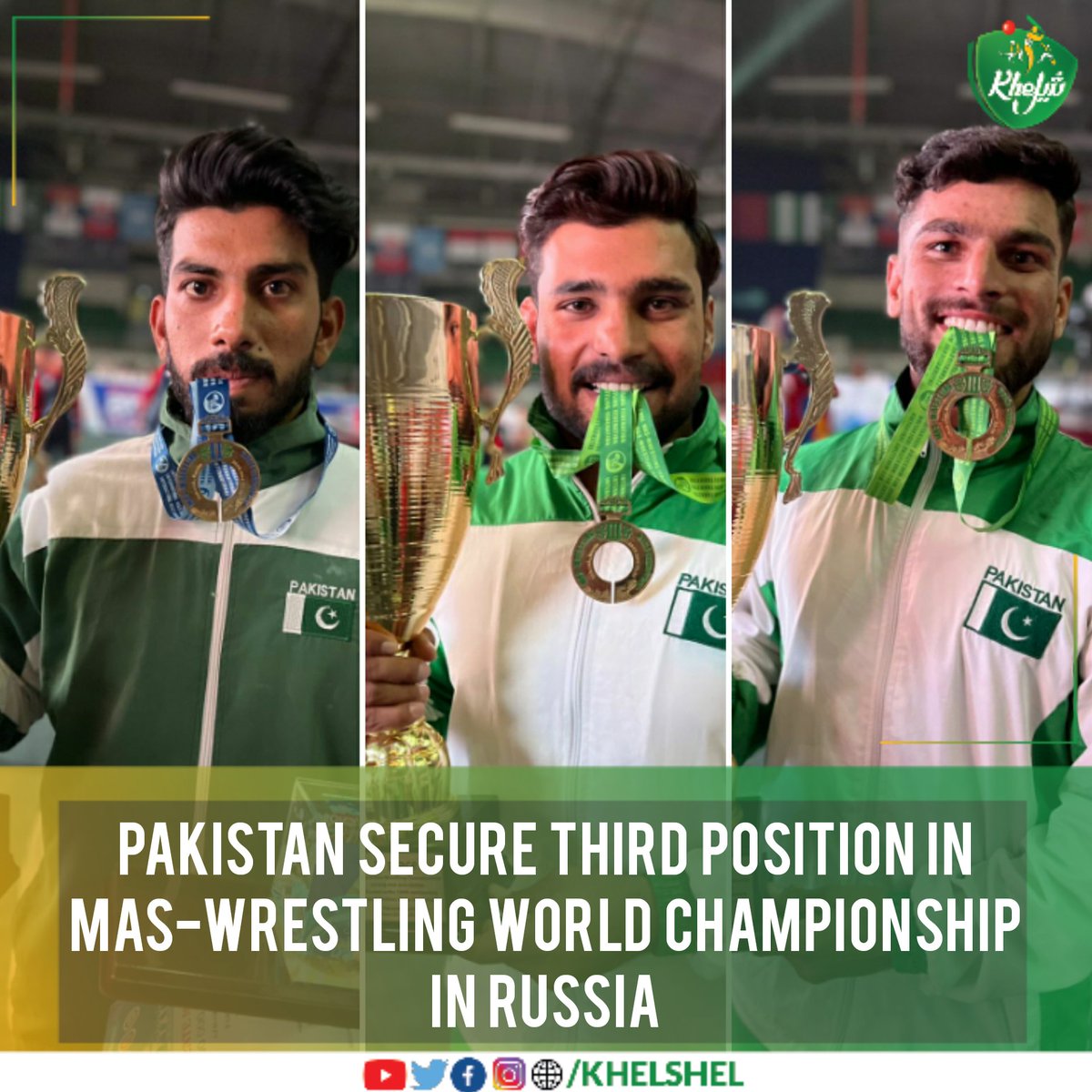 khelshel's tweet photo. PAKISTAN ZINDABAD: Ali Azhar wins Silver medal on the other hand Sheraz Ali and Mohammad Alam won bronze medal for Pakistan in Mas-Wrestling World Championship in Russia.
#MasWrestling | #Pakistan | #AliAzhar | #SherazAli | #MohammadAlam | #Russia https://t.co/GBK43oRCNi