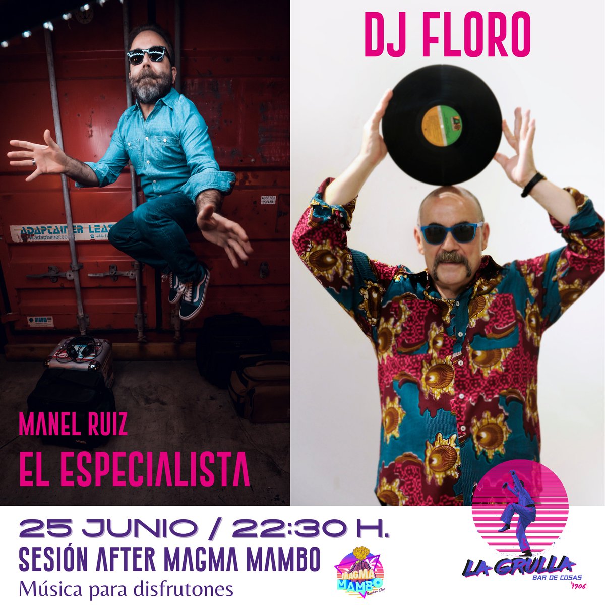 #LaGrullabardecosas

💥PUM! Sorpresa para la noche del sábado!

Después de Magma Mambo queremos continuar la fiesta y seguir bien arriba disfrutando de las sesiones de El Especialista Manel Ruiz quien tomará los mandos de la cabina a las 22:30 h.

Respeto y música 🈲✊