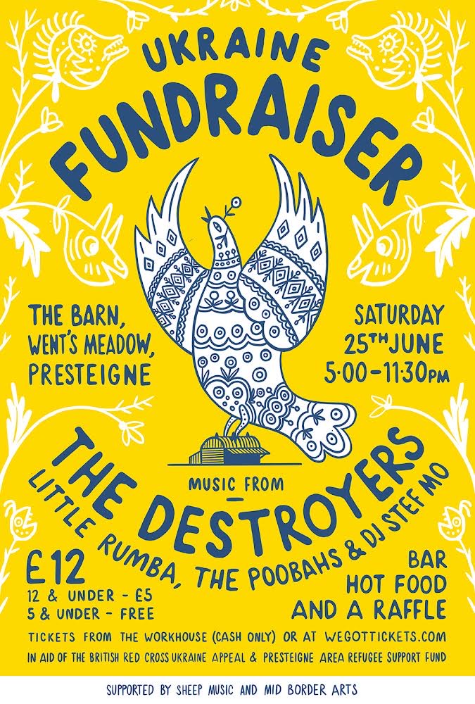 TODAY'S THE DAY!⚡
UKRAINE FUNDRAISER (Sat 25 June) 5 - 11.30 Went's Meadow #Presteigne.
The Destroyers, Little Rumba, Poobahs &amp; DJ Stef Mo compered by Ian Marchant. Bar, good food &amp; raffle.
Tickets <a href="/BamfordCarpets/">The Workhouse</a>  (cash only), wegottickets.com/event/547366 or on door cash/card.