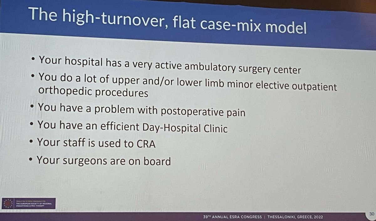 Caveats to run continuous RA in your centre/hospital ⁦@ESRA_Society⁩ #ESRA2022