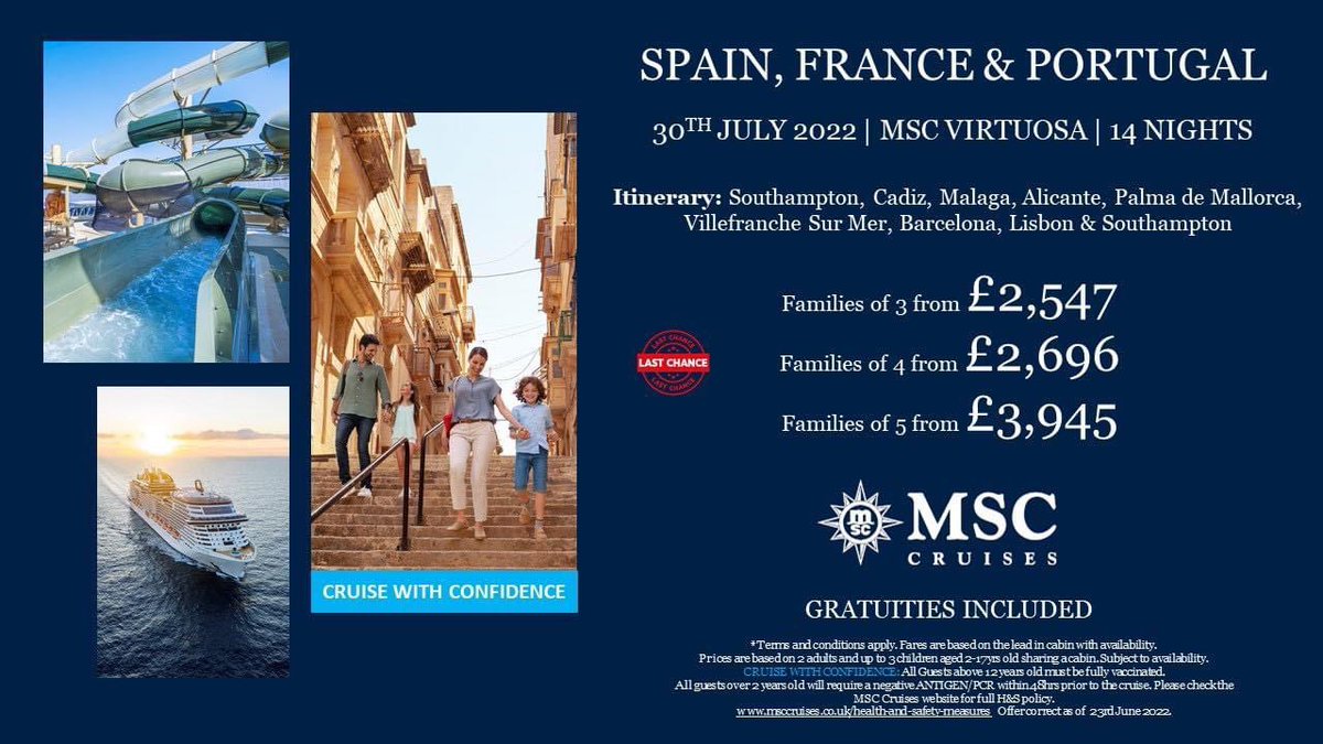 Avoid strikes and airport chaos this July, with a family holiday on-board #MSCVirtuosa 🚢 

Family comes first on board #MSCCruises. With dedicated areas and activities for children &amp; teens to enjoy, kids will be talking about the best holiday they've ever had for years to come🥰