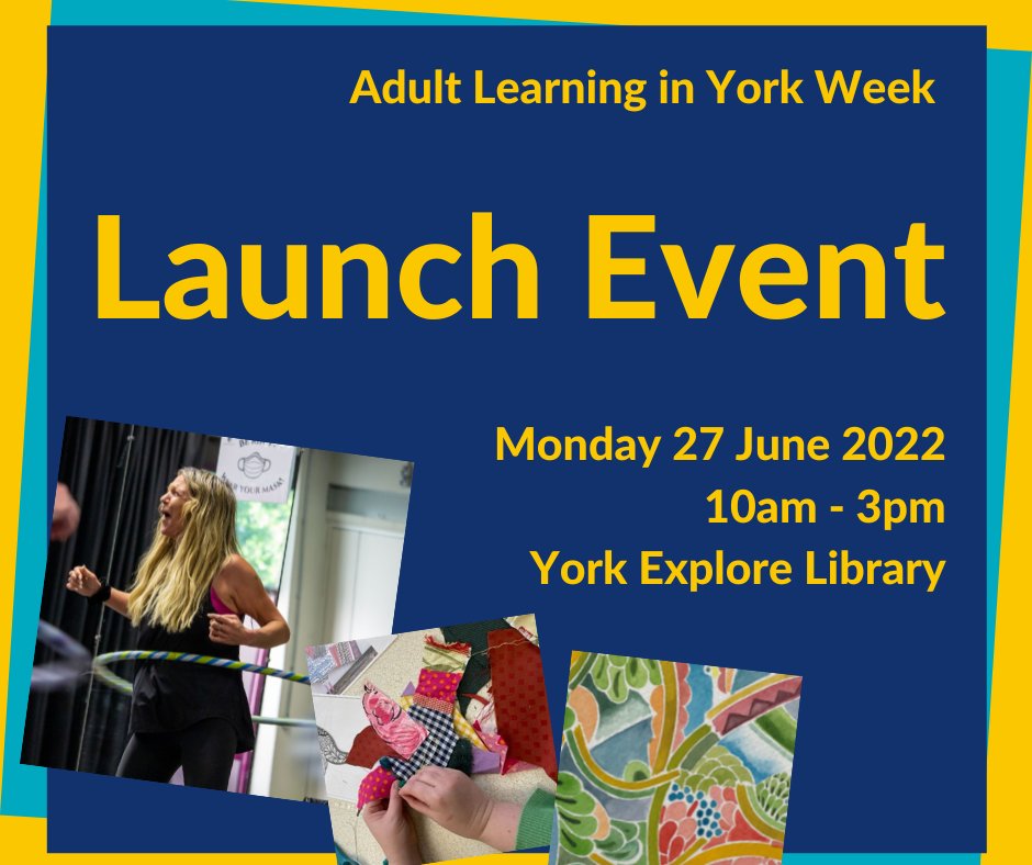JRHT_FolkHall's tweet photo. This coming Monday is the Adult Learning in York Week launch event. A great chance to speak to adult learning providers, find out about the events running across next week and also a selection of have a go events. Running 10am - 3pm at @YorkExplore. #getlearning #getinvolved https://t.co/Wh2Dz2Qgnc