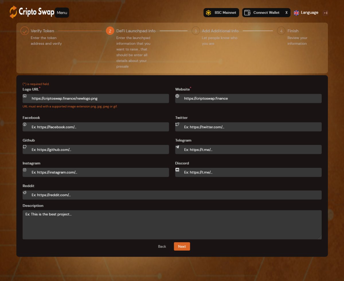 diogo_bitcoin's tweet image. IDO Creating / Developer Module A complete platform for the developer to carry out the entire flow of his pre-sales, in a 100% automated way.  

criptoswap.finance

#BNB #LUNAUSDT #Ethereum #BITCOIN #binance #Bybit #investing #Criptomonedas  #criptoswap #ElonMusk