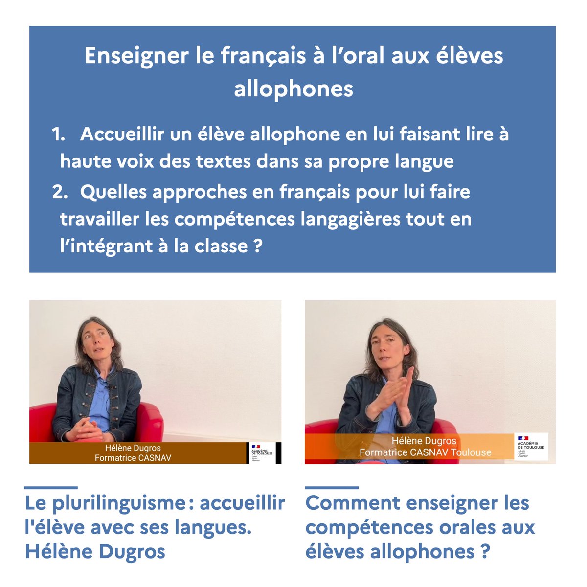 éduscol Lettres (@eduscol_lettres) on Twitter photo 🇺🇦 #EANA | Enseigner les #CompétencesOrales aux élèves #allophones :
🔹accueillir l’élève avec ses langues 👉 disciplines.ac-toulouse.fr/lettres/commen…
🔹choisir la bonne approche pour lui permettre de travailler les compétences langagières au sein de la classe 👉 disciplines.ac-toulouse.fr/lettres/commen… 🇺🇦 #EANA | Enseigner les #CompétencesOrales aux élèves #allophones :
🔹accueillir l’élève avec ses langues 👉 disciplines.ac-toulouse.fr/lettres/commen…
🔹choisir la bonne approche pour lui permettre de travailler les compétences langagières au sein de la classe 👉 disciplines.ac-toulouse.fr/lettres/commen…