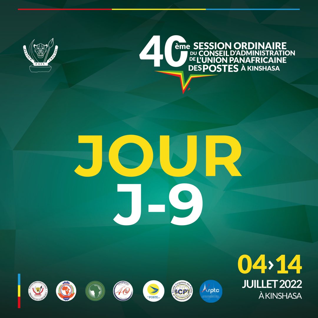 Scptrdc's tweet photo. J-9 #UPAP40RDC. Connectez-vous à ce grand événement. La RDC va accueillir 25 états membres de l'union panafricaine des postes du 4 au 14 juillet à Kinshasa 

@OfficielArptc @ptntic https://t.co/ewwap2SGqp
