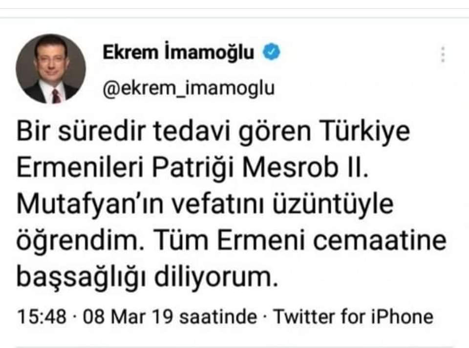 Ermeni Patrigi öldüğünde tweet atan Ekrem İmamoğlu, Mahmut Efendi için taziye mesajı yazamadı.. Seçim zamanı Cami'ye koşarsın..