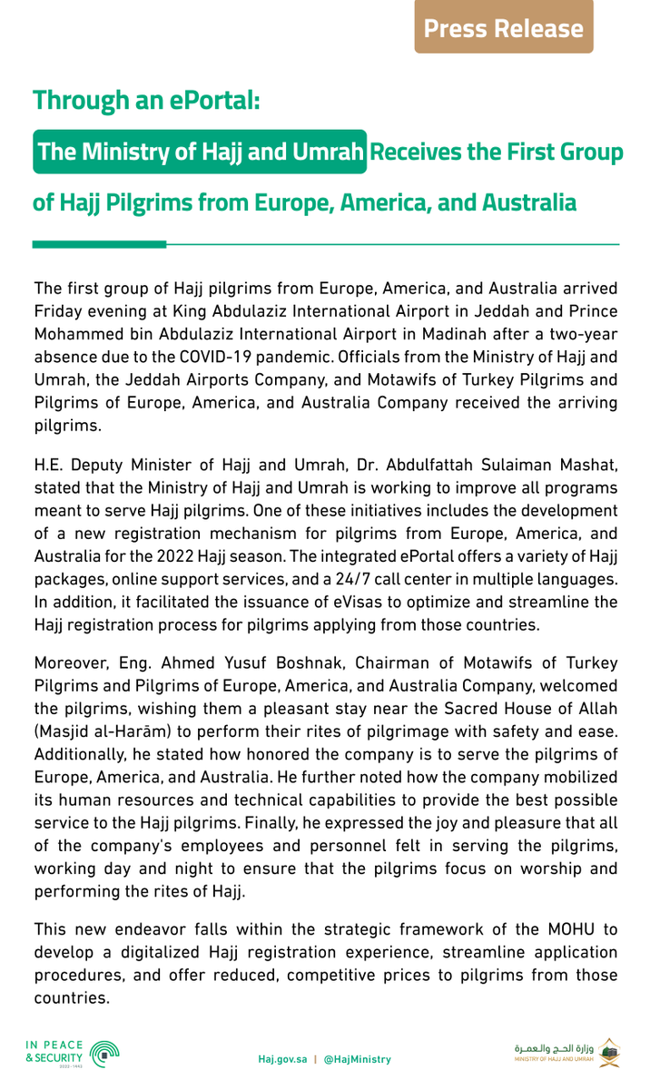 Ministry of Hajj and Umrah tweet media