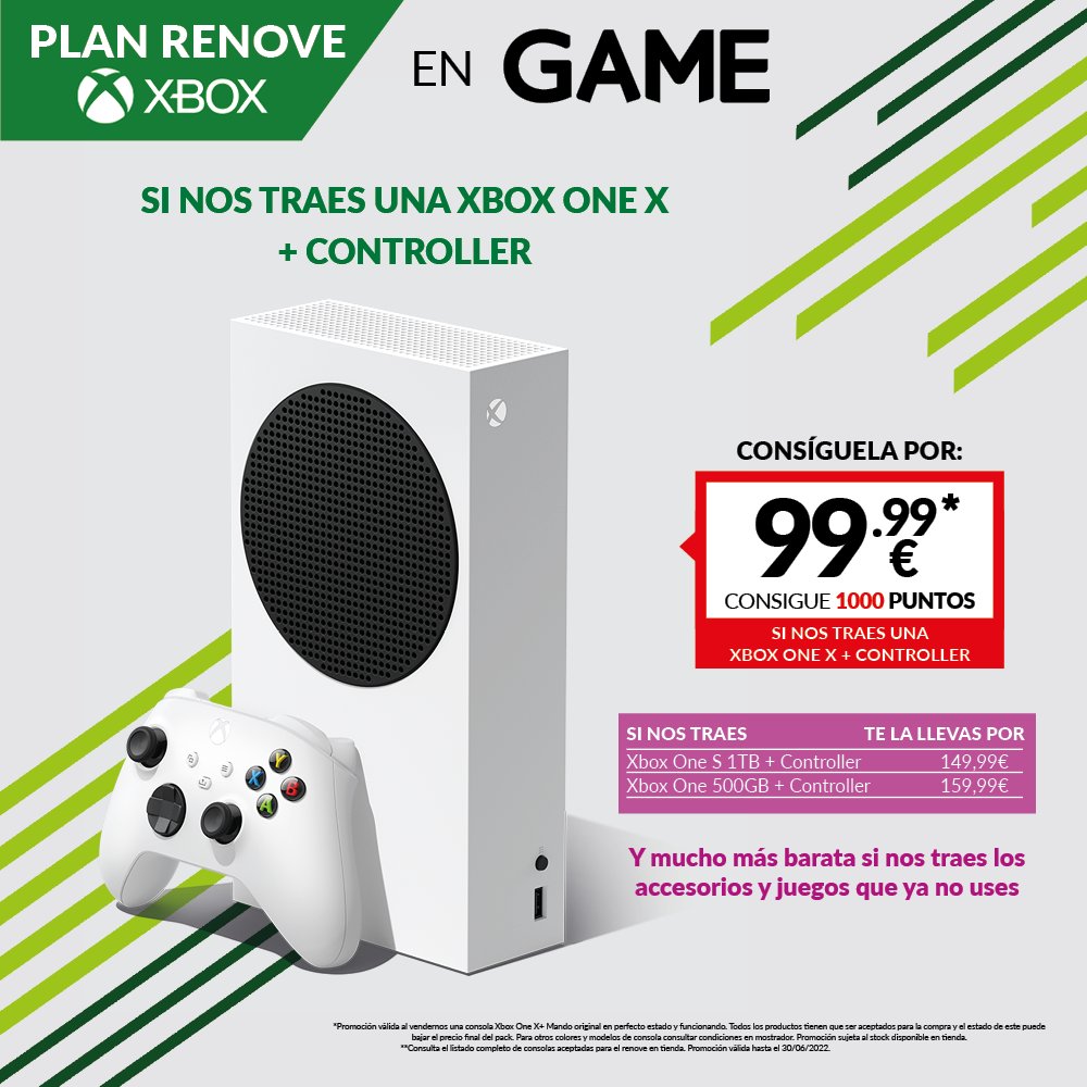 Prestador Pensar en el futuro hada GAME España on Twitter: "Tu XBOX SERIES S por 299,99€... ❎😡 Tu XBOX SERIES S por 99,99€... ✓😊 ¡Aprovecha nuestro #PlanRenoveGAME y tráenos tu antigua XBOX ONE para conseguir tu nueva XBOX Prestador Pensar en el futuro hada GAME España on Twitter: "Tu XBOX SERIES S por 299,99€... ❎😡 Tu XBOX SERIES S por 99,99€... ✓😊 ¡Aprovecha nuestro #PlanRenoveGAME y tráenos tu antigua XBOX ONE para conseguir tu nueva XBOX