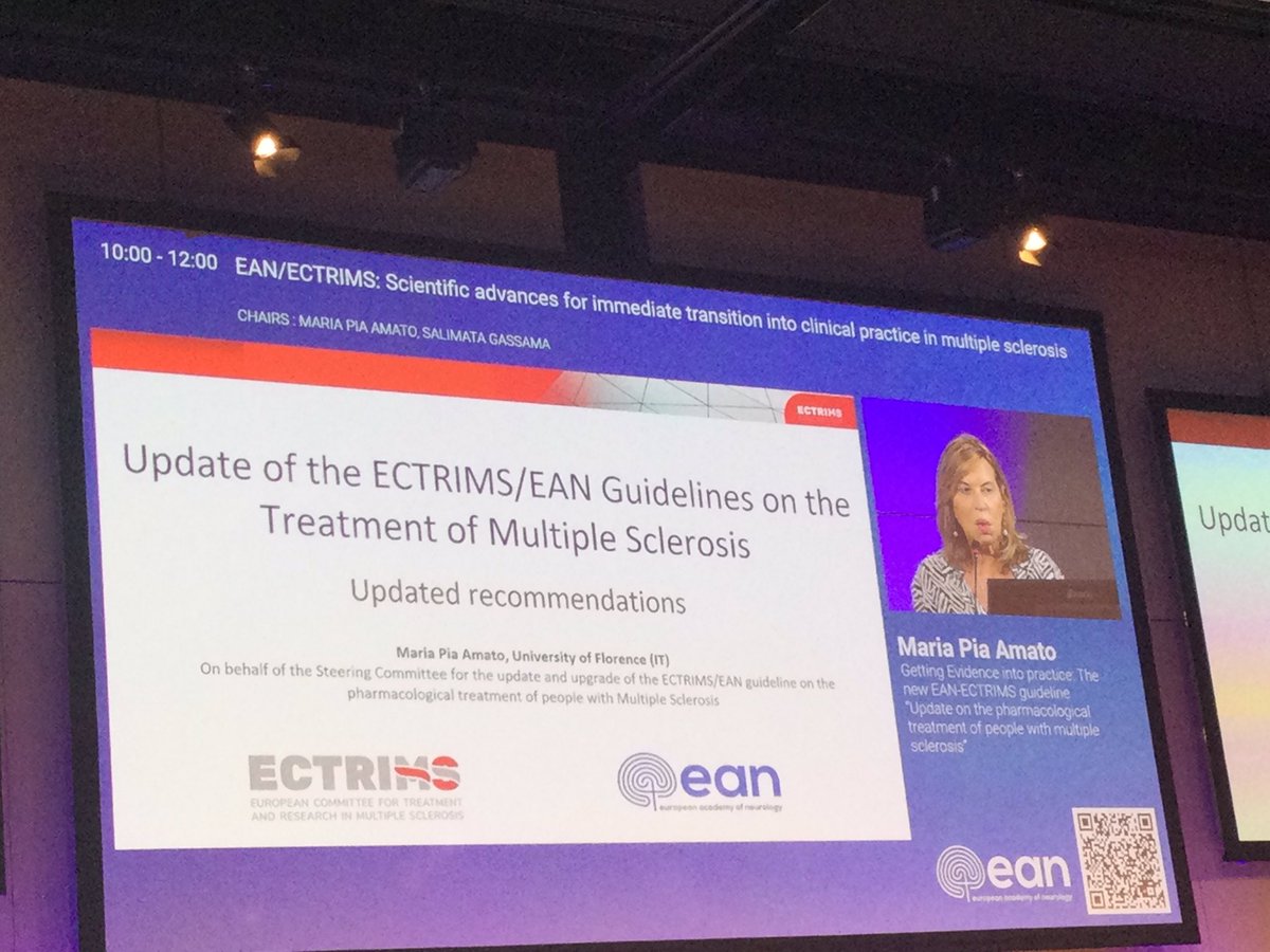 Excellent presentation of Maria Pia Amato presenting the new EAN/ECTRIMS guidelines for treatment for #multiplesclerosis <a href="/EANeurology/">European Academy of Neurology</a> #EAN2022