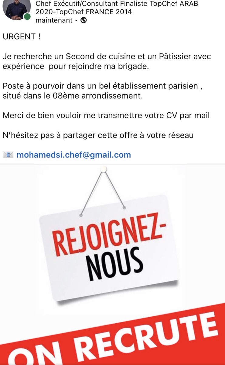 Urgent 📣 Offre d’emploi 

#restaurant #restaurants #Emploi #Employment #Paris #paris8