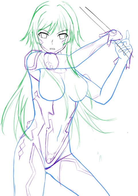 1案ラフ
正面顔は安牌なんだけど表情変化できないので
2案に取り掛かってみる 