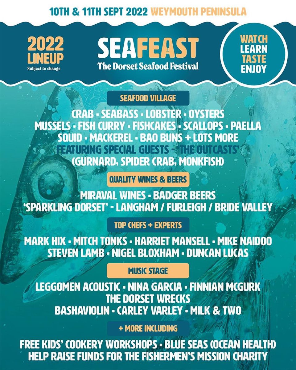 There’s something fishy going on in Weymouth! 🥂🦞 10th &amp; 11th September dorsetseafood.co.uk/book/