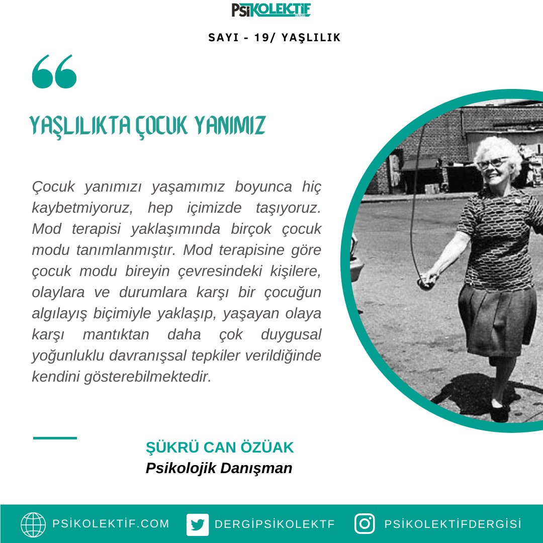 Psikolektif Dergisi (@dergipsikolektf) on Twitter photo Psikolojik Danışman Şükrü Can Özüak (
<a href="/pskdancanozuak/">Doktorant.Psk.Dan.CanÖzüak</a> ) yaşlılık sayımızda sizler için "Yaşlılıkta Çocuk Yanımız" yazısını kaleme aldı.
Keyifli okumalar dileriz 🤗
psikolektif.com/psikolektif-de… Psikolojik Danışman Şükrü Can Özüak (
<a href="/pskdancanozuak/">Doktorant.Psk.Dan.CanÖzüak</a> ) yaşlılık sayımızda sizler için "Yaşlılıkta Çocuk Yanımız" yazısını kaleme aldı.
Keyifli okumalar dileriz 🤗
psikolektif.com/psikolektif-de…