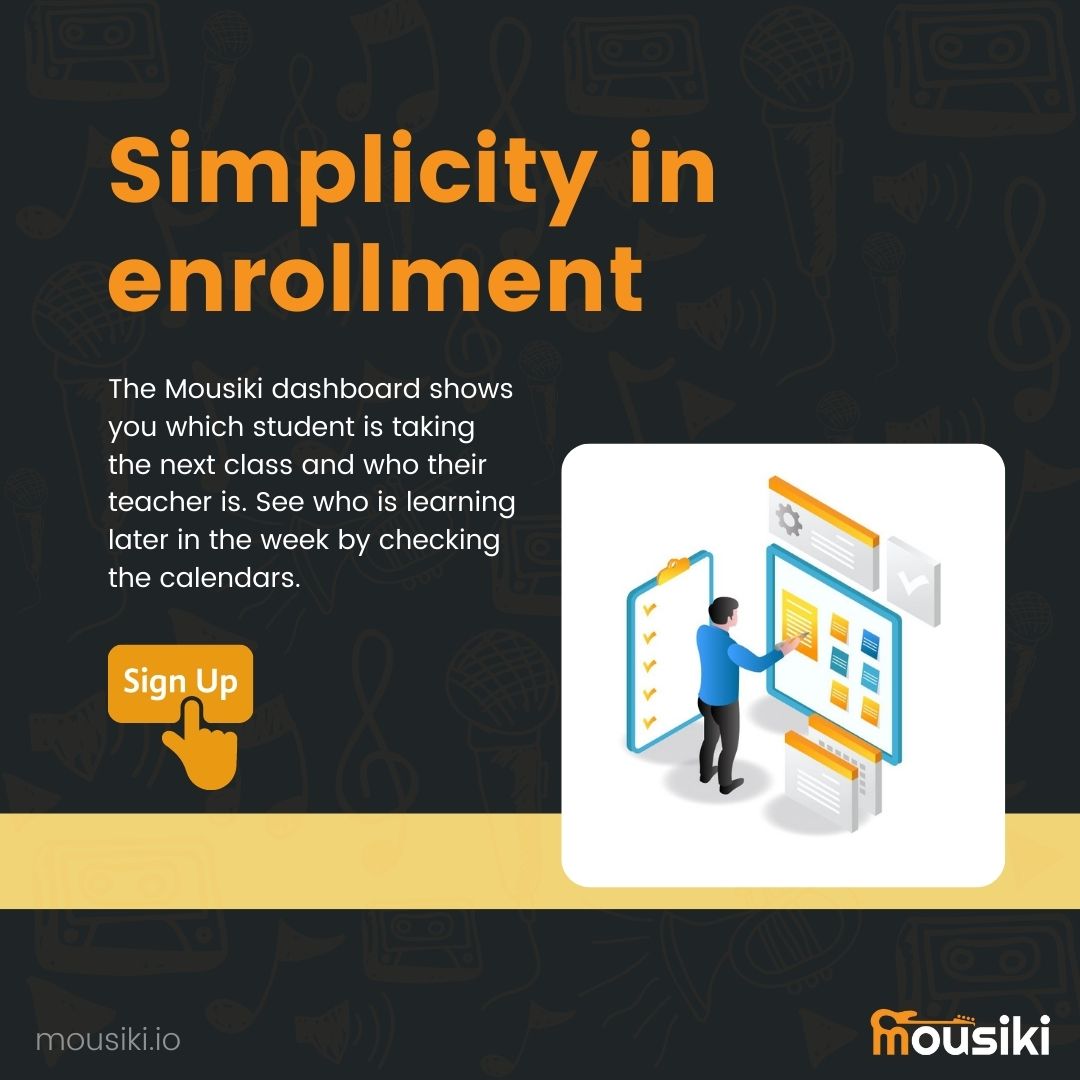 MousikiDotIO (@mousikidotio) on Twitter photo Mousiki shows your students in a user-friendly way. A glance at all the basic information at once. Such as name, email, birthday, phone number, related classes, and address. Update or view schedules.
Sign up for free - mousiki.io
#student #musiclasses #music Mousiki shows your students in a user-friendly way. A glance at all the basic information at once. Such as name, email, birthday, phone number, related classes, and address. Update or view schedules.
Sign up for free - mousiki.io
#student #musiclasses #music