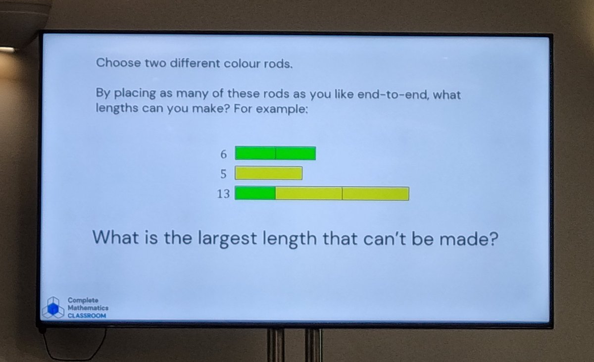 arnoldmaths's tweet image. As soon as you can make n in a row (where n is the length of the shortest rod), you can make all the other numbers... #MathsConf29