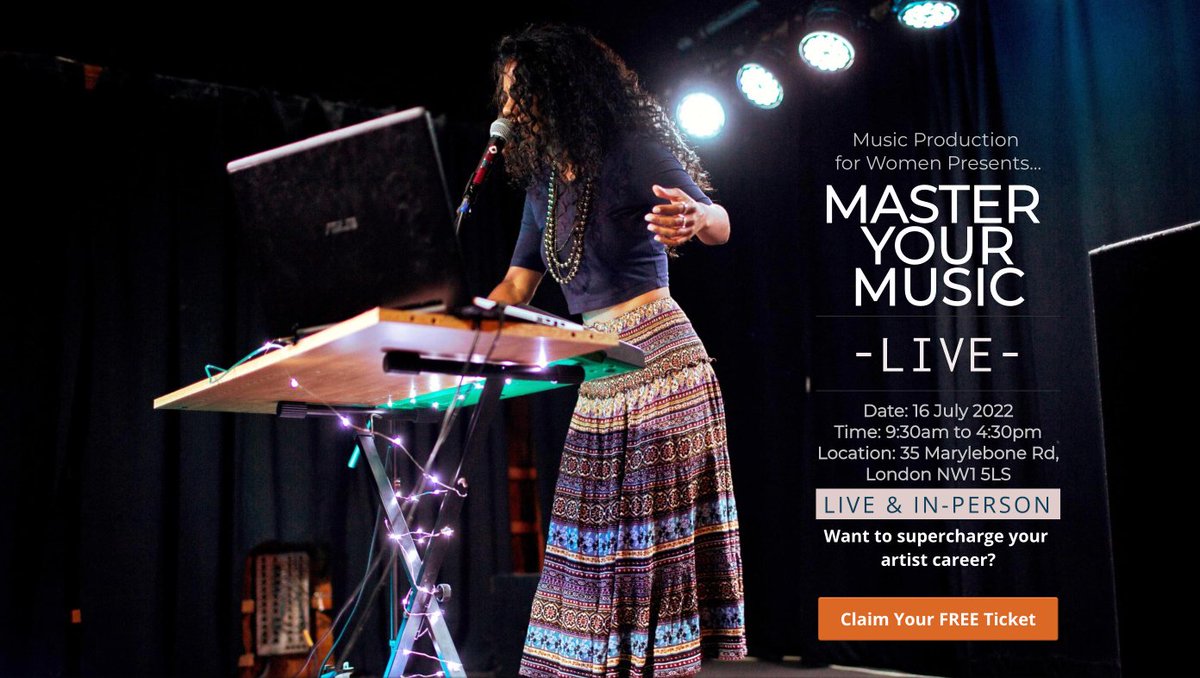 Music Production for Women are holding a free masterclass on 16th July 2022 in London. The 1st release of tickets is FREE until 26th June. £10/£20 leading up to the event thereafter. cutt.ly/RKTDNjn @MusicProd4Women @XyloAria @LNADoesAudio @charlie_DIDI @AkSiegl
