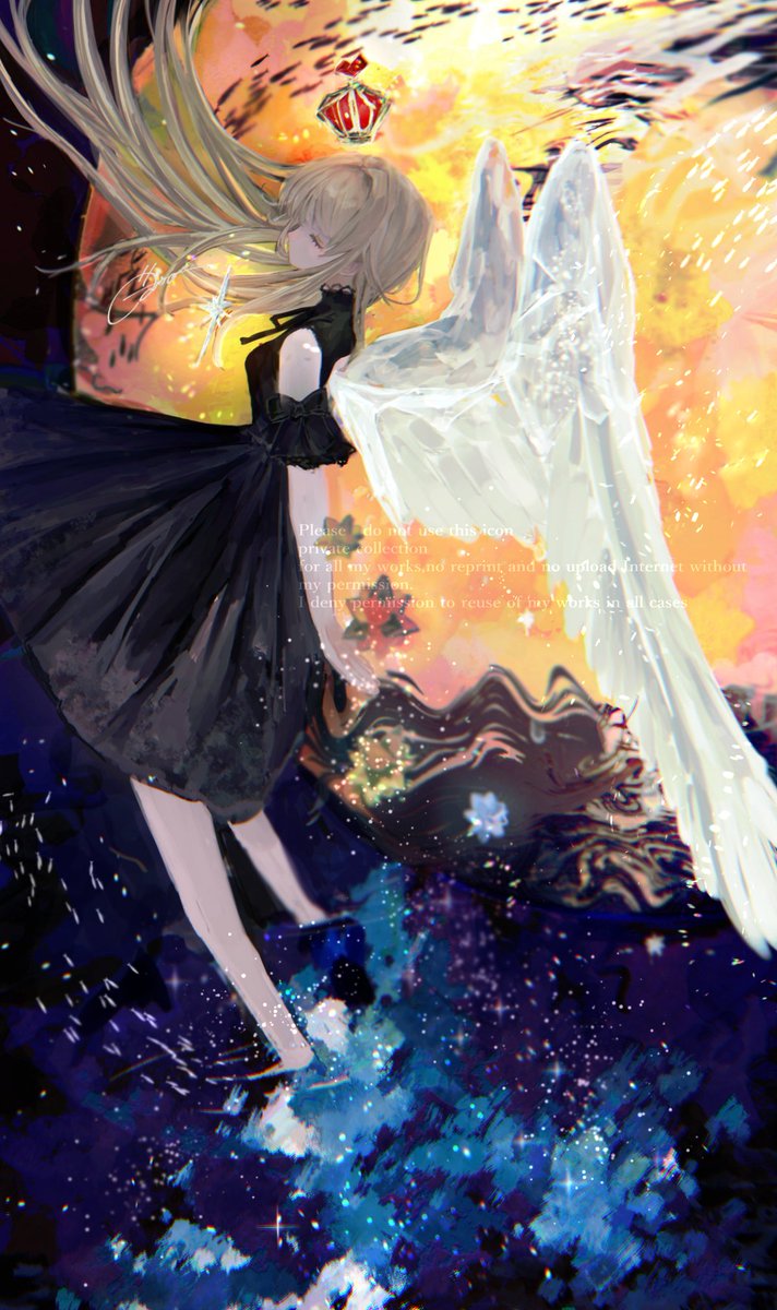 1girl dress long hair wings solo black dress closed eyes  illustration images