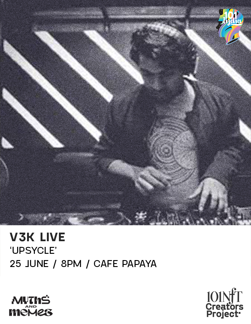 101India's tweet photo. Unwinding melodies at 101India NFT Creators Project
Get lost in V3K's LIVE 'Upsycle' performance only in Cafe Papaya, Kochi tonight at 8 PM.
#NFT #v3k #101india #Kochi #cafepapaya https://t.co/LhzU9wUi5A
