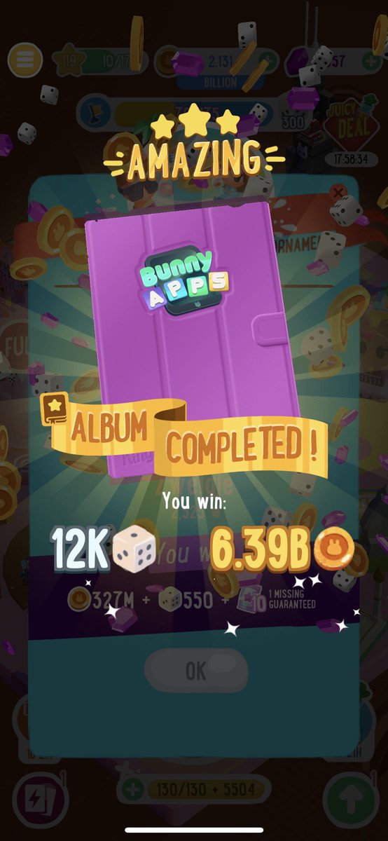 OurReturn2014's tweet photo. @BoardKingsGame Today’s challenge gave me a wild card which was my last missing card to complete my last set and with that also the “COMPLETE ALBUM”. Just in Time..  AMAZING !! 🐇 https://t.co/OwHyeD9G9E
