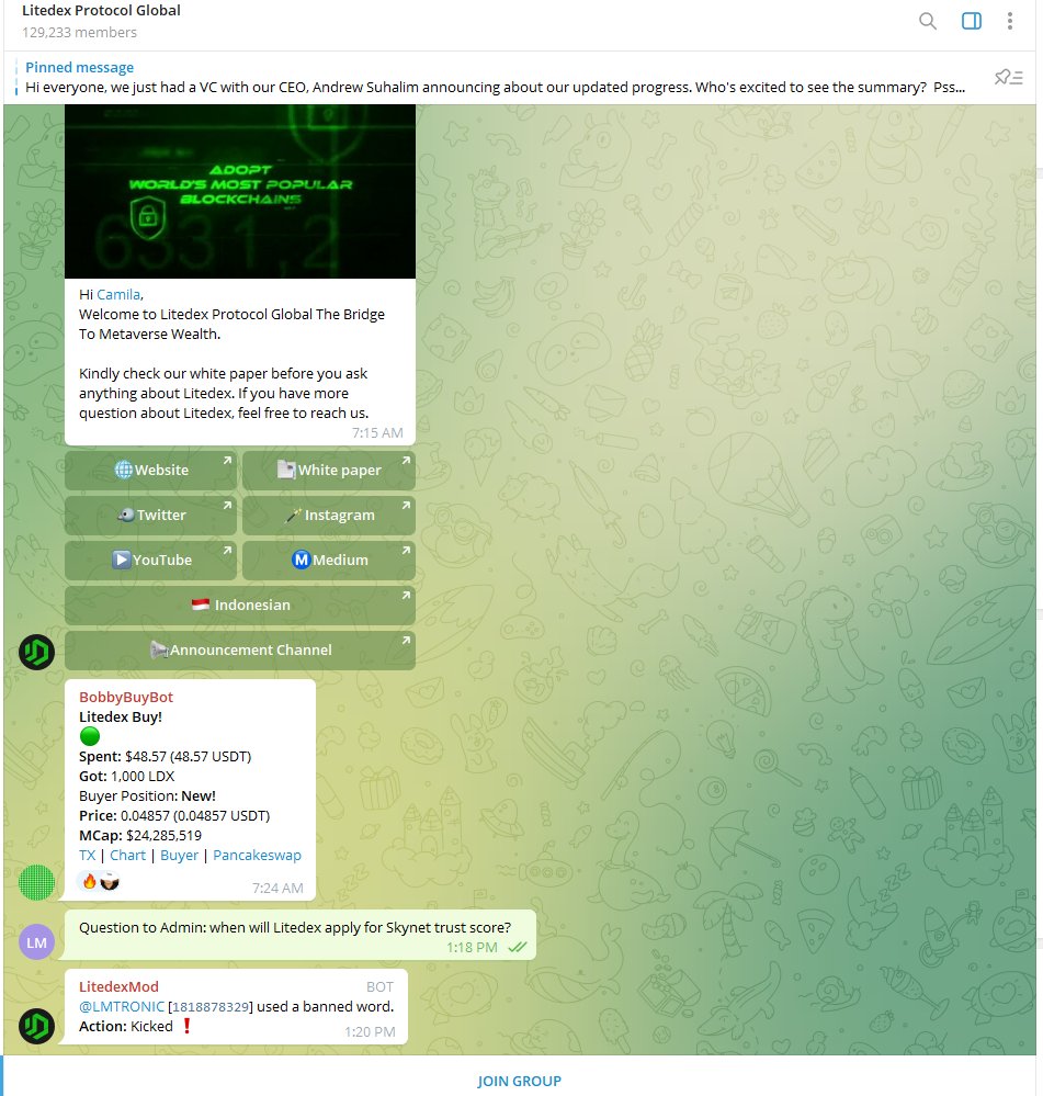 LMTRONIC's tweet photo. @LitedexProtocol So i ask one question about when you will apply for skynet trust score, and you block me from your group? and than deleted my message indicating that Litedex has been pointed as a honeypot scam

@LitedexProtocol explain yourself? https://t.co/24M09bjCCW