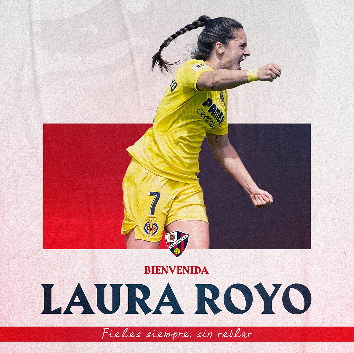 SDHuescaFem's tweet photo. OFICIAL | 𝐋𝐚𝐮𝐫𝐚 𝐑𝐨𝐲𝐨, nueva jugadora del primer equipo.

📝 La polivalente delantera aragonesa procede de la máxima categoría, Primera Iberdrola, un fichaje 🔝 para las próximas 3 temporadas.

👏 ¡¡𝗕𝗶𝗲𝗻𝘃𝗲𝗻𝗶𝗱𝐚, @lauraroyo_7!!👏

#RoyoNoRebla🔵🔴