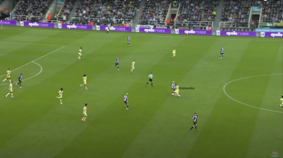 PremLeaguePanel's tweet photo. The Joelinton-Guimarães no. 8 partnership has monstrous ball-winning that allows Howe to press high. Guimarães’ passing in the final third is superb, whilst Joelinton excels at making selfless off-ball runs. Newcastle are a technical 6 away from having a phenomenal midfield trio. https://t.co/ShqFjpC1N8