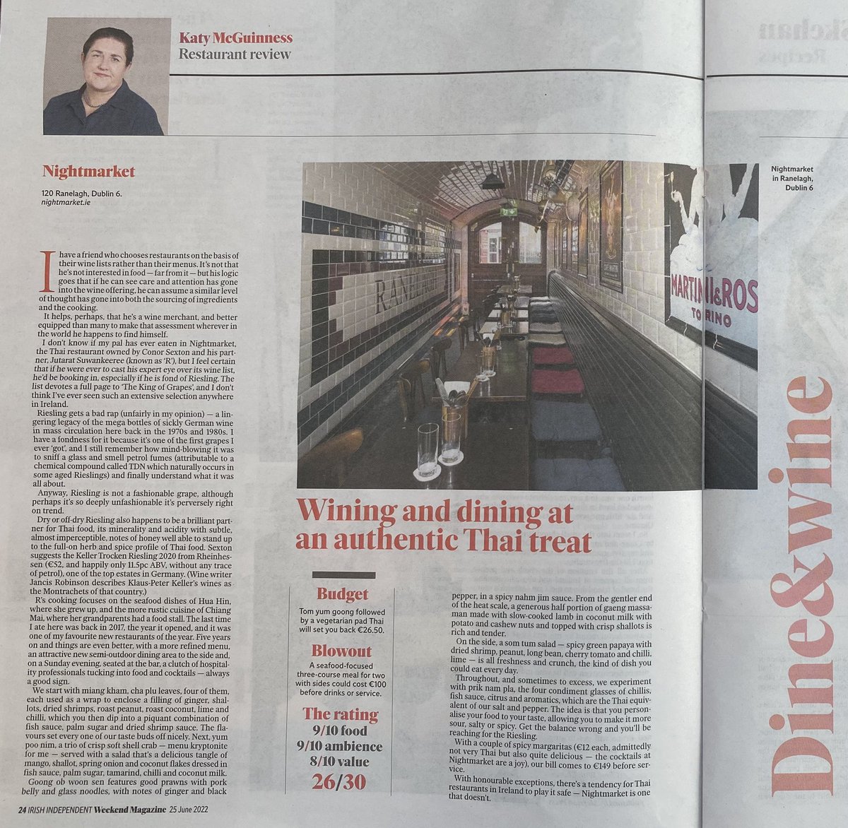 Thank you @katymcguinness for a lovely Saturday morning read in @IndoWeekend A spring in the step of our super team today. Delighted to read you enjoyed our Rieslings, we have fantastic suppliers of some wonderful expressions of the grape.