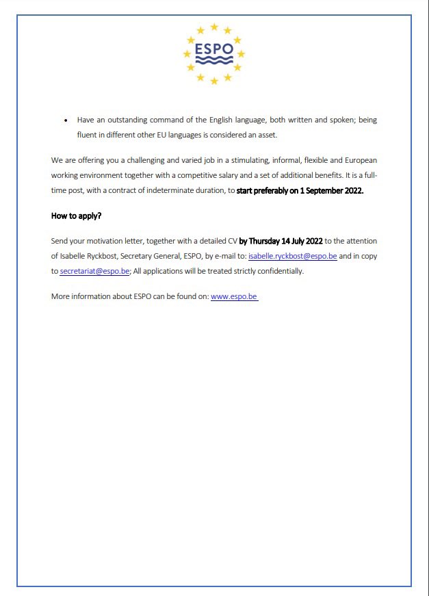 ESPO Secretariat (@esposecretariat) on Twitter photo WE ARE HIRING!!! 🥁🥁🥁🥁🥁Are you or do you want to become passionate about #ports? Are you an expert in EU policy making? Do you have experience in energy, digitalisation, trade and/or world politics? You are maybe the senior policy advisor we are looking for: apply now! WE ARE HIRING!!! 🥁🥁🥁🥁🥁Are you or do you want to become passionate about #ports? Are you an expert in EU policy making? Do you have experience in energy, digitalisation, trade and/or world politics? You are maybe the senior policy advisor we are looking for: apply now!