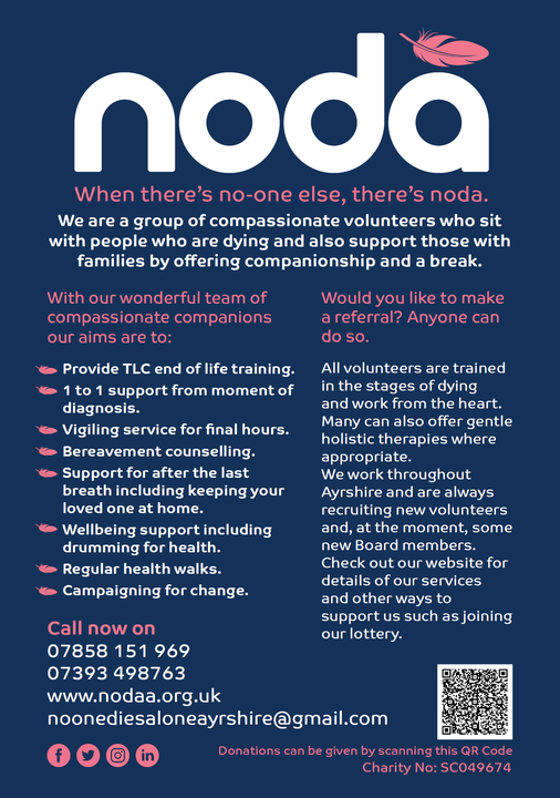 sahscp's tweet photo. Bereavement Support 🤝

You can find out more about noda here 👉https://t.co/adumnanIF7

Or get in touch using the details below:
📞07393 498 763/07858 151 969
💻noonediesaloneayrshire@gmail.com https://t.co/YtNzQovmWl