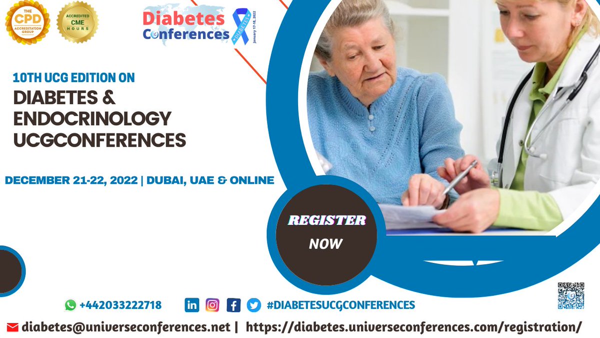 DiabetesUCG's tweet photo. Call for Registration

We cordially invite you to our 10th UCG Edition on Diabetes and Endocrinology Conference,which will be held in Dubai, UAE, and online on December21-22,2022. If you wish to participate as a speaker or delegate,please contact diabetes@universeconferences.net. https://t.co/MQqS61lRFT